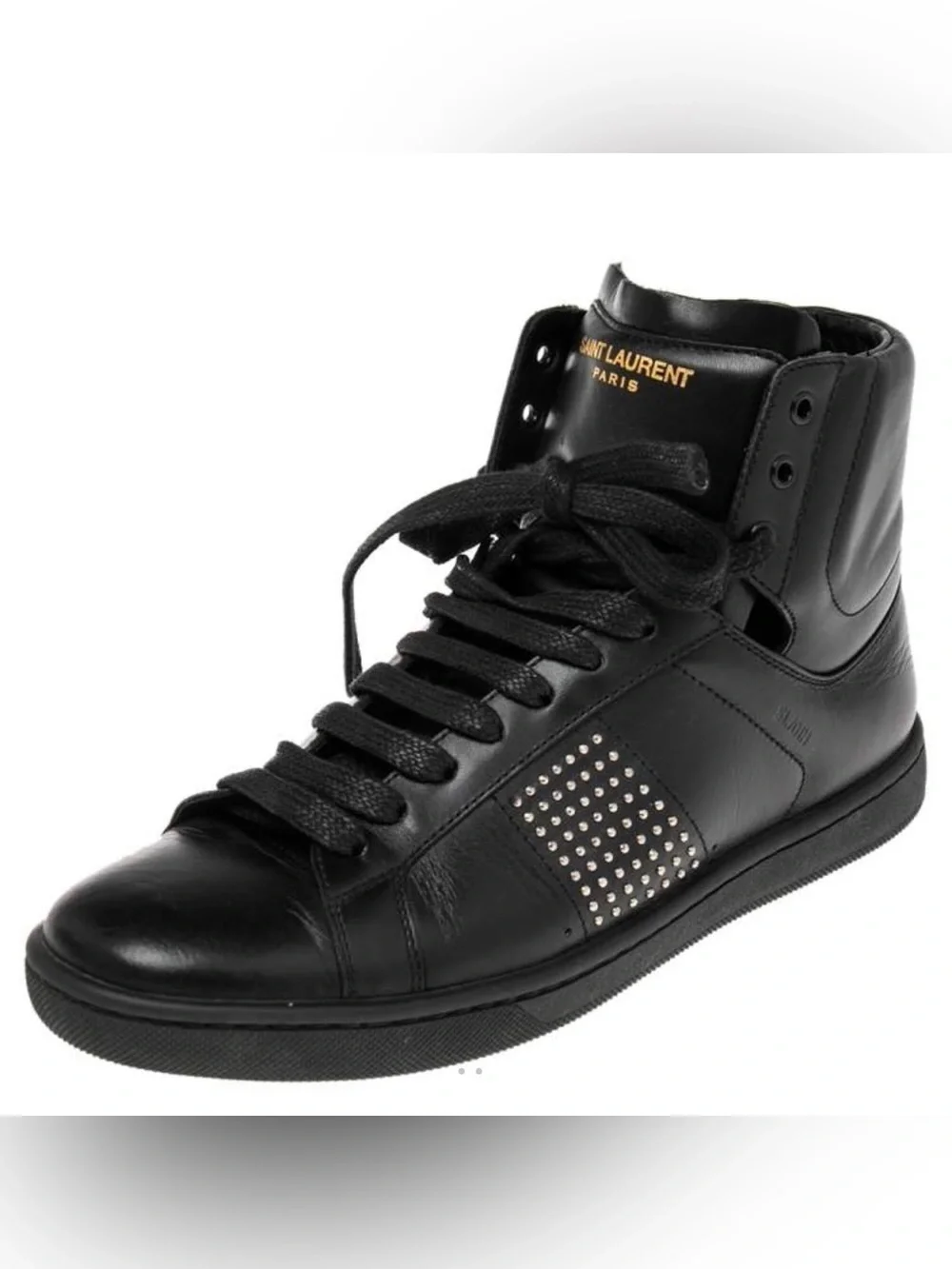 Yves Saint Laurent Black Leather Studded High Top Sneakers Size 39